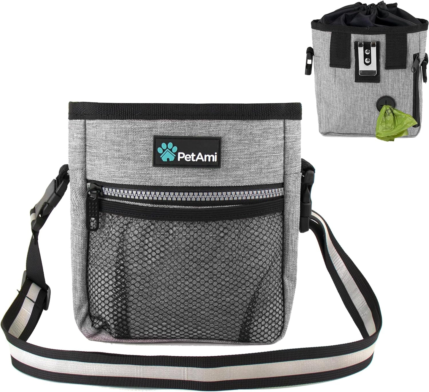Versatile Dog Treat Pouch - Essential Training and Walking Bag with Poop Dispenser, 3 Wear Options (Heather Gray)