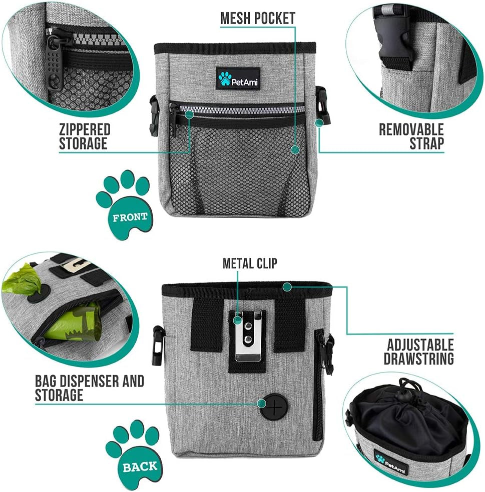 Versatile Dog Treat Pouch - Essential Training and Walking Bag with Poop Dispenser, 3 Wear Options (Heather Gray)