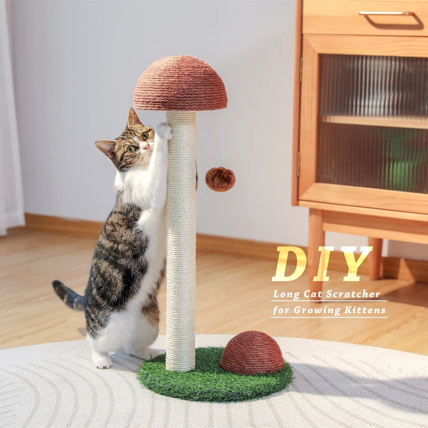 Delightful 19" Brown Mushroom Cat Scratching Post with Sisal for Kittens and Small Cats