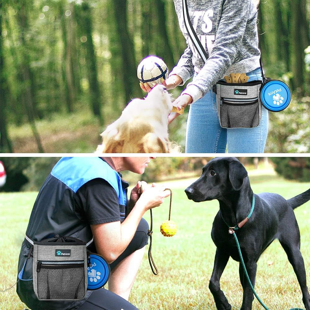 Versatile Dog Treat Pouch - Essential Training and Walking Bag with Poop Dispenser, 3 Wear Options (Heather Gray)