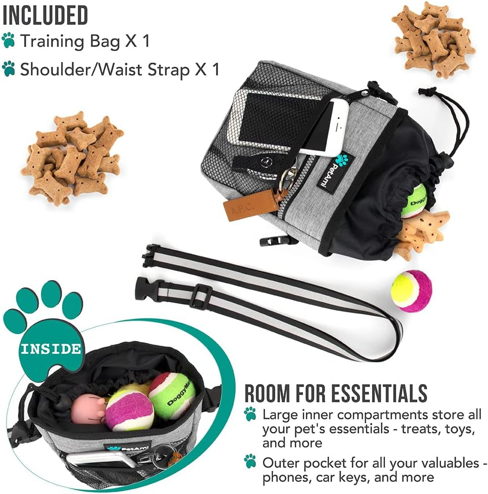 Versatile Dog Treat Pouch - Essential Training and Walking Bag with Poop Dispenser, 3 Wear Options (Heather Gray)