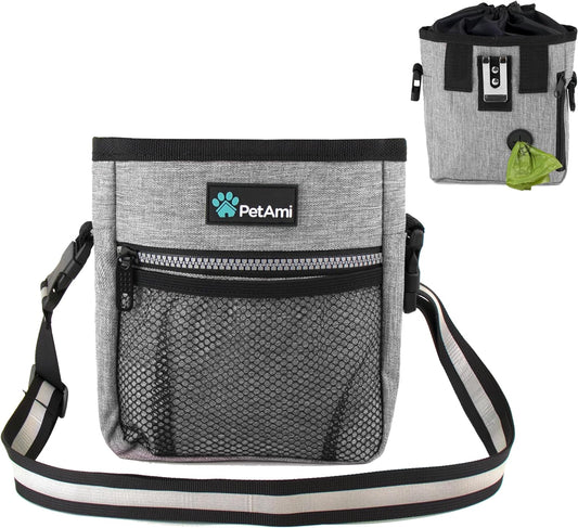 Versatile Dog Treat Pouch - Essential Training and Walking Bag with Poop Dispenser, 3 Wear Options (Heather Gray)
