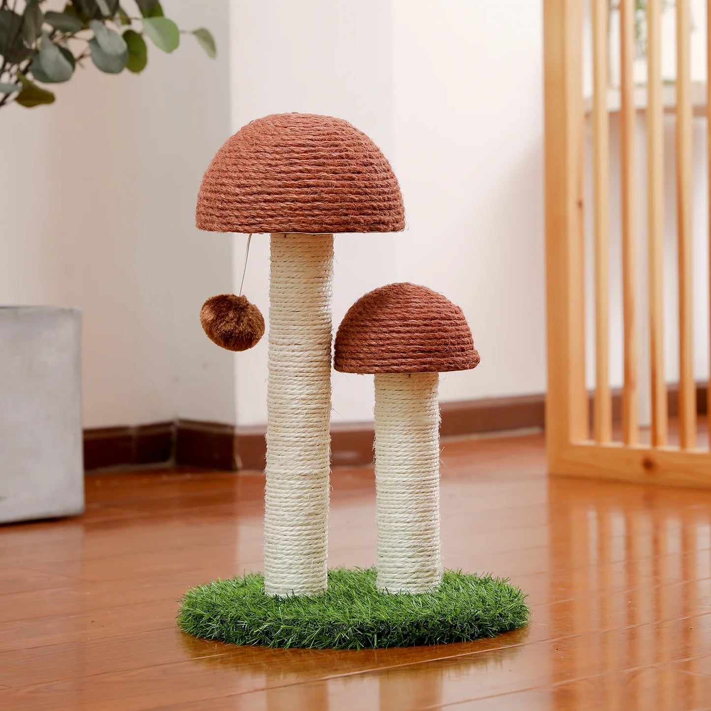 Delightful 19" Brown Mushroom Cat Scratching Post with Sisal for Kittens and Small Cats