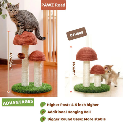 Delightful 19" Brown Mushroom Cat Scratching Post with Sisal for Kittens and Small Cats