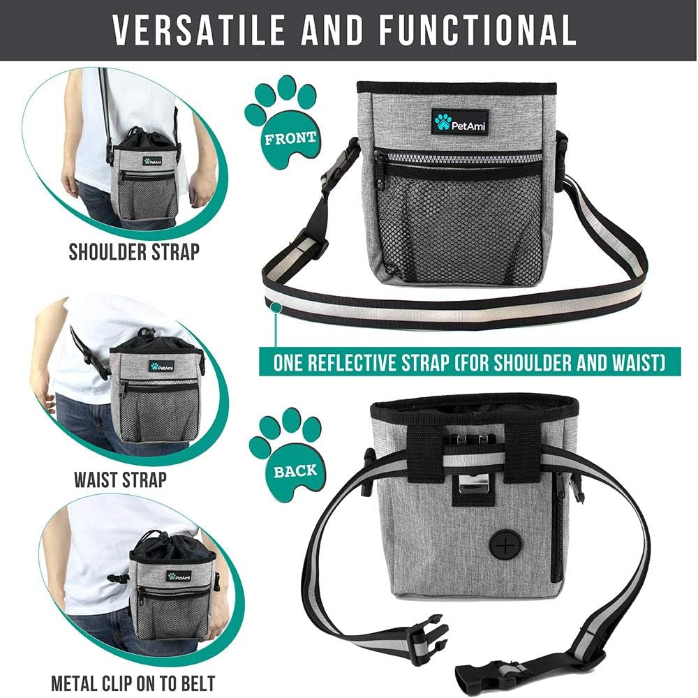 Versatile Dog Treat Pouch - Essential Training and Walking Bag with Poop Dispenser, 3 Wear Options (Heather Gray)