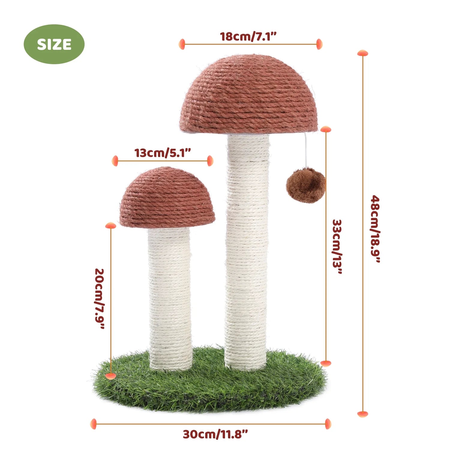 Delightful 19" Brown Mushroom Cat Scratching Post with Sisal for Kittens and Small Cats