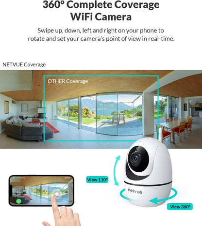 1080P FHD Indoor Pet & Baby Camera - 2-Way Audio, Night Vision, AI Human Detection, Wifi Security Camera with Cloud Storage & TF Card - Perfect for Home Monitoring!