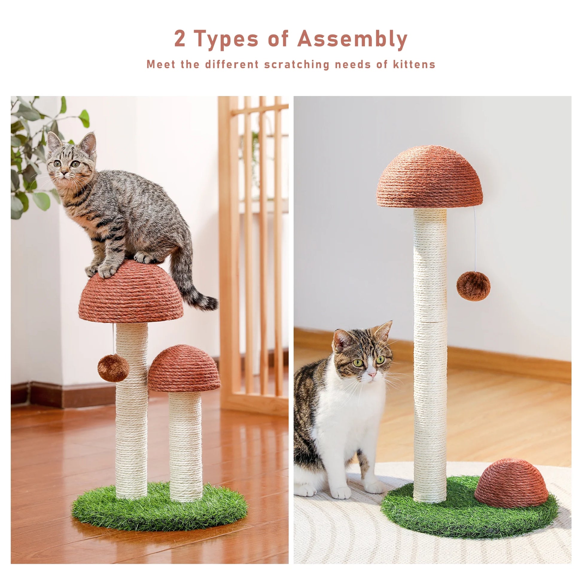 Delightful 19" Brown Mushroom Cat Scratching Post with Sisal for Kittens and Small Cats