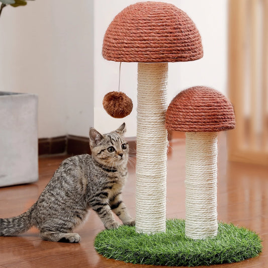 Delightful 19" Brown Mushroom Cat Scratching Post with Sisal for Kittens and Small Cats