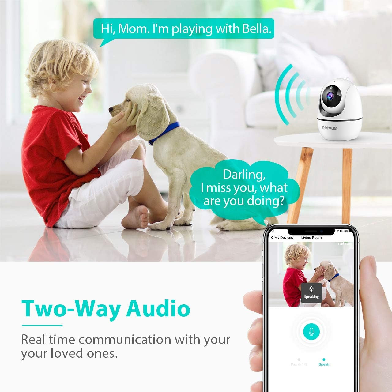 1080P FHD Indoor Pet & Baby Camera - 2-Way Audio, Night Vision, AI Human Detection, Wifi Security Camera with Cloud Storage & TF Card - Perfect for Home Monitoring!