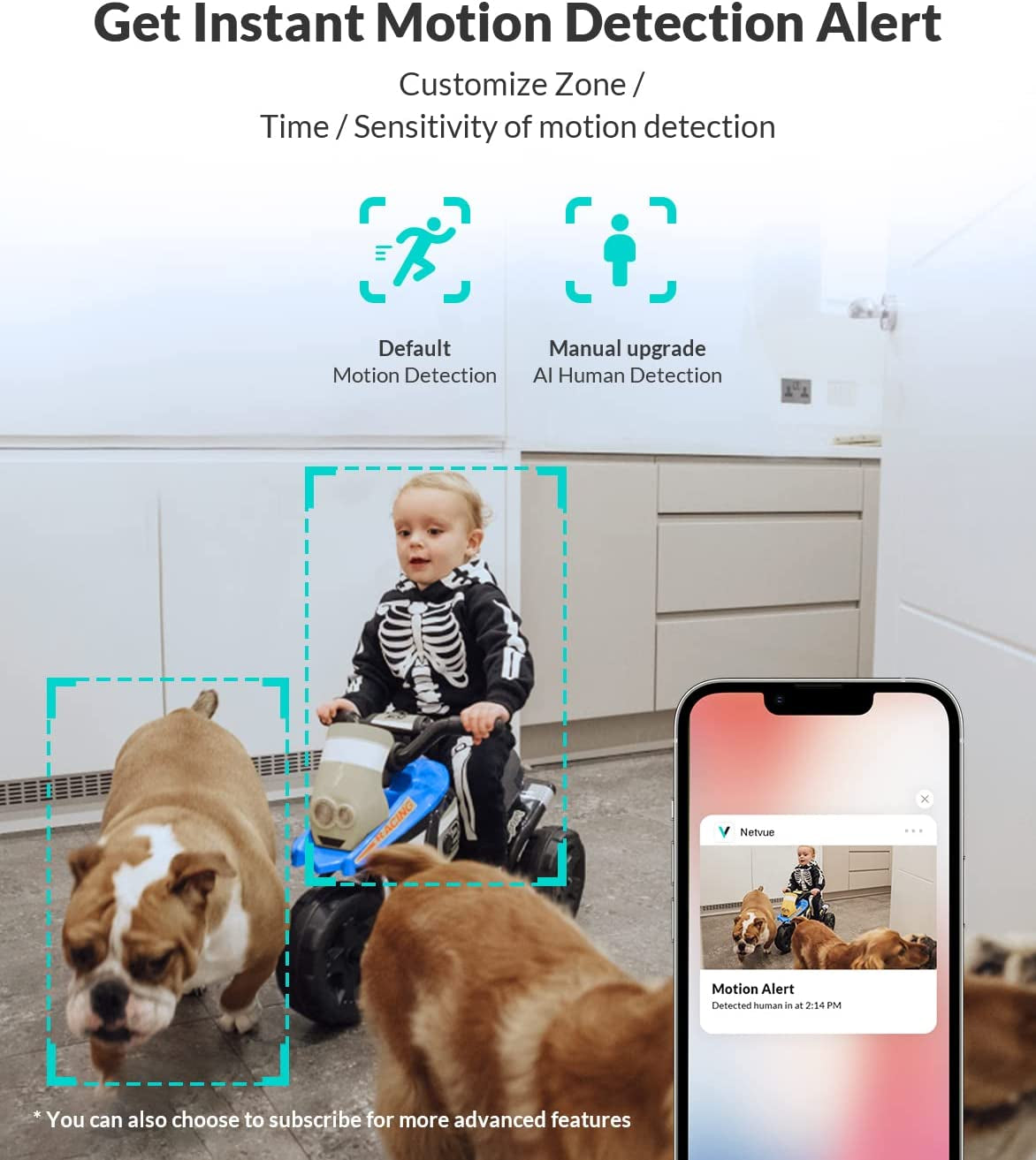 1080P FHD Indoor Pet & Baby Camera - 2-Way Audio, Night Vision, AI Human Detection, Wifi Security Camera with Cloud Storage & TF Card - Perfect for Home Monitoring!