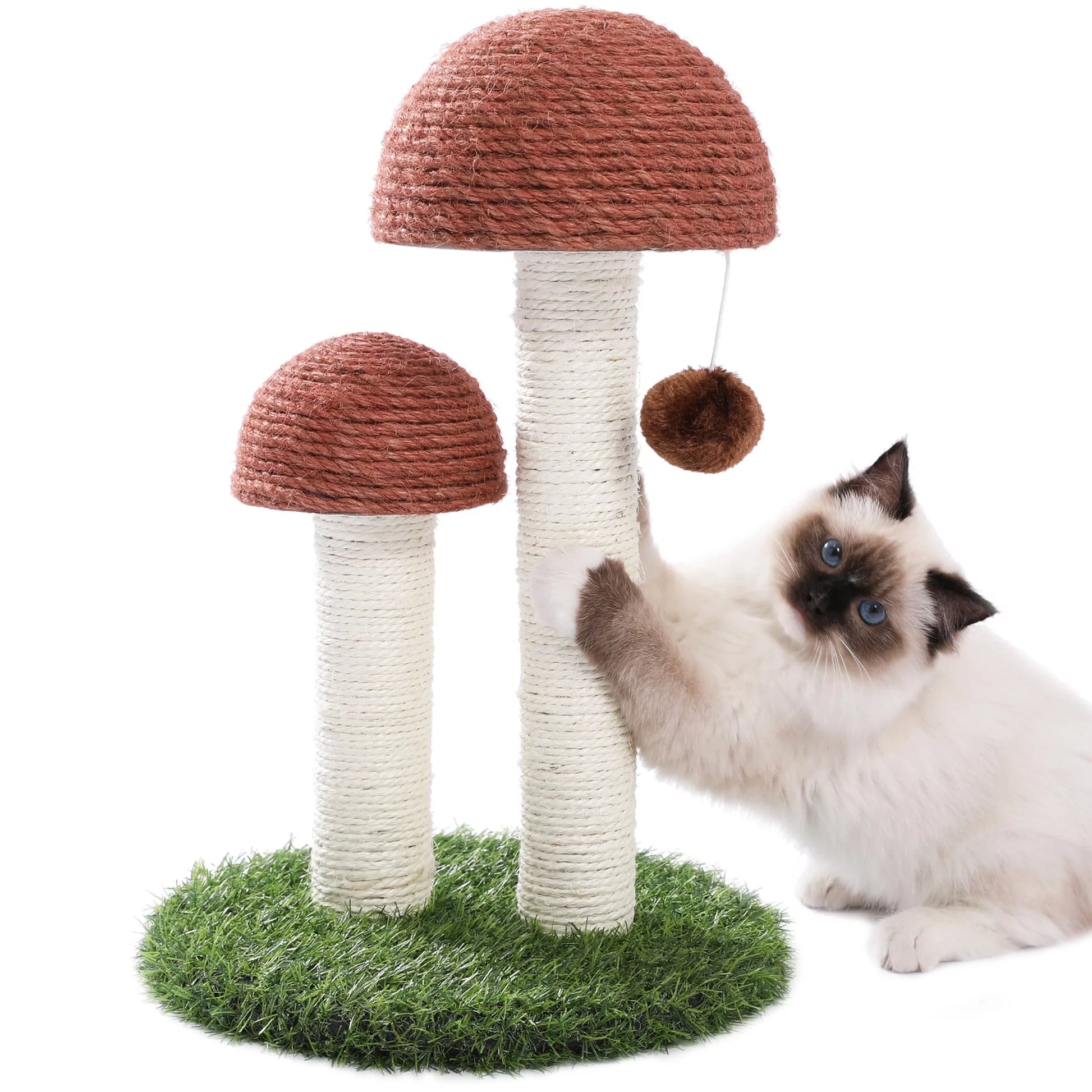 Delightful 19" Brown Mushroom Cat Scratching Post with Sisal for Kittens and Small Cats