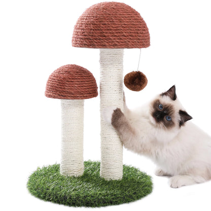 Delightful 19" Brown Mushroom Cat Scratching Post with Sisal for Kittens and Small Cats