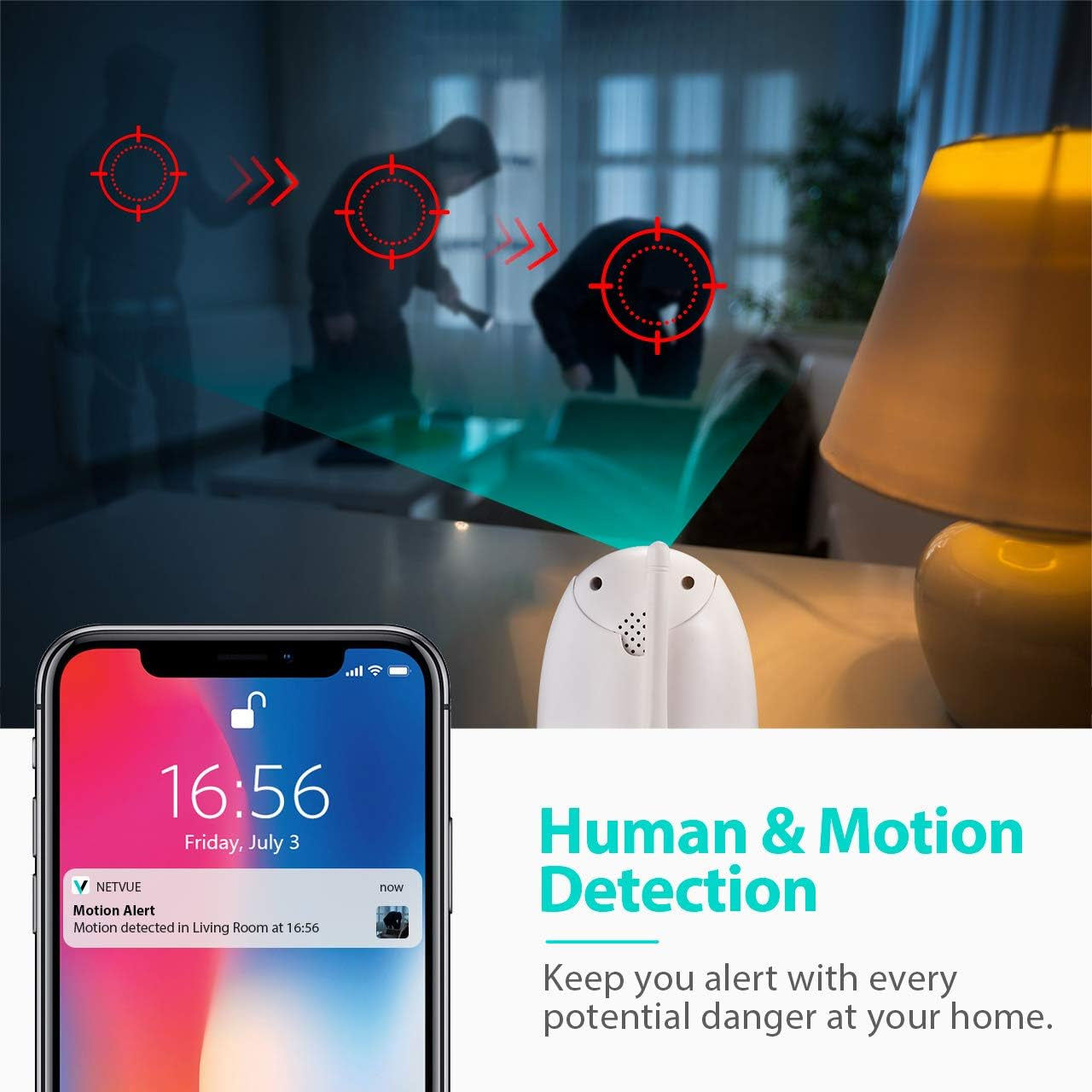 1080P FHD Indoor Pet & Baby Camera - 2-Way Audio, Night Vision, AI Human Detection, Wifi Security Camera with Cloud Storage & TF Card - Perfect for Home Monitoring!